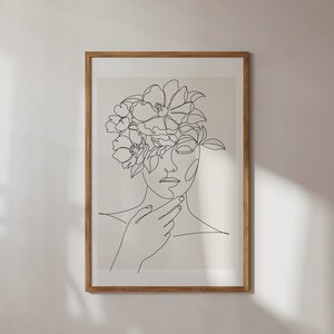 Head of Flowers line art | botanical print, printable wall art, black and white wall art, floral digital print, minimalist flower printable