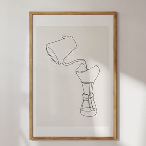 Coffee Pour Over Line Art | coffee wall art, minimalist coffee design, morning cup of coffee, minimalist kitchen decor