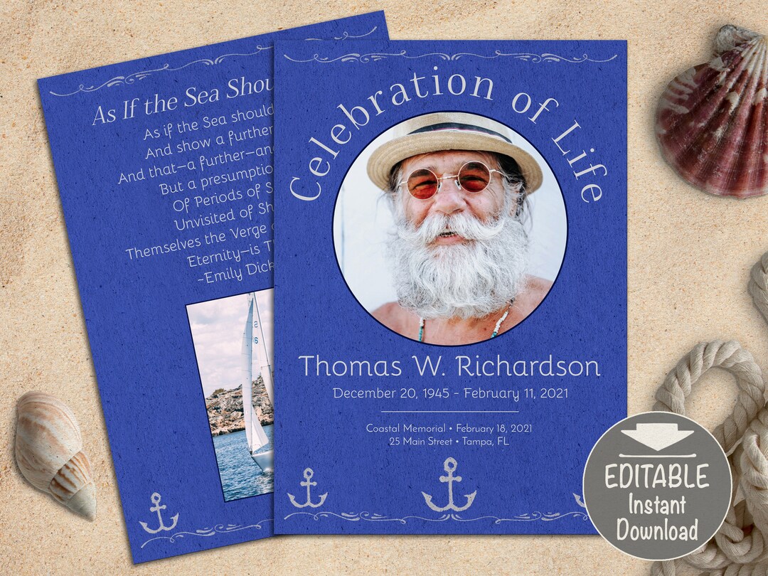 Nautical Funeral Template for Man, Celebration of Life Funeral Program