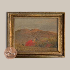 Vintage Mountain Fall Print | Autumnm Bluff Landscape Painting | Wall Art DIGITAL DOWNLOAD