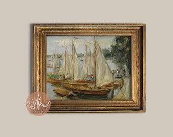 Vintage Sailboat Print | Coastal Boat Landscape | Neutral Ocean Wall Art | Summer Fine Art DIGITAL DOWNLOAD