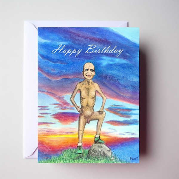 Naked Voldemort Birthday Card, Hand Drawn Print