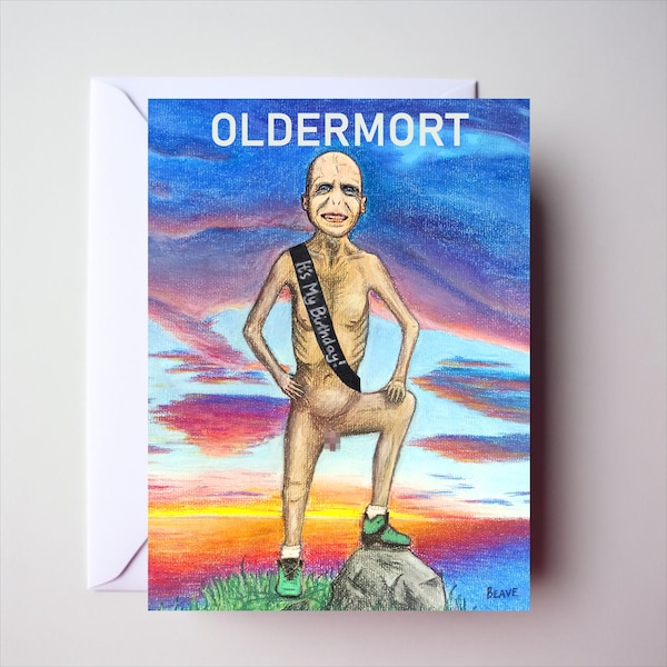 Naked Oldermort Birthday Card, Hand Drawn Print