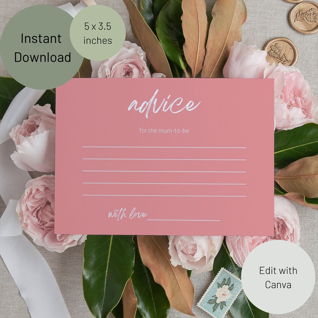 Printable Pink Baby Shower Advice Card Template INSTANT Etsy