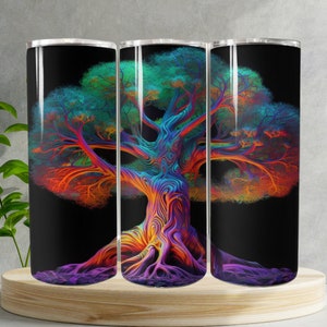 Tree Of Life, Colorful Neon Sublimation Design, 20 oz Skinny Tumbler wrap, Instant Download, Straight Tumbler Wrap, PNG, PDF,  Digital art