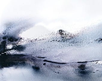 Originales abstraktes Aquarell-Landschaftsgemälde | Klänge der Stille | Gerahmtes Wandbild (40 x 50 cm)