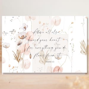 Conjunto de 4 cartões de felicitações com escrituras florais – Provérbios 4:23, versículo bíblico, em branco por dentro, encorajamento cristão, envelopes brancos inclusos – 14,9 cm x 10,7 cm