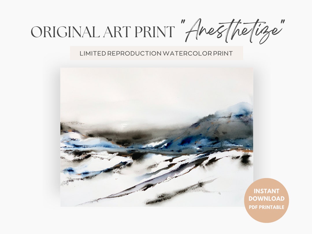 Abstract Watercolor Landscape Art Print, Digital Watercolor Minimalist