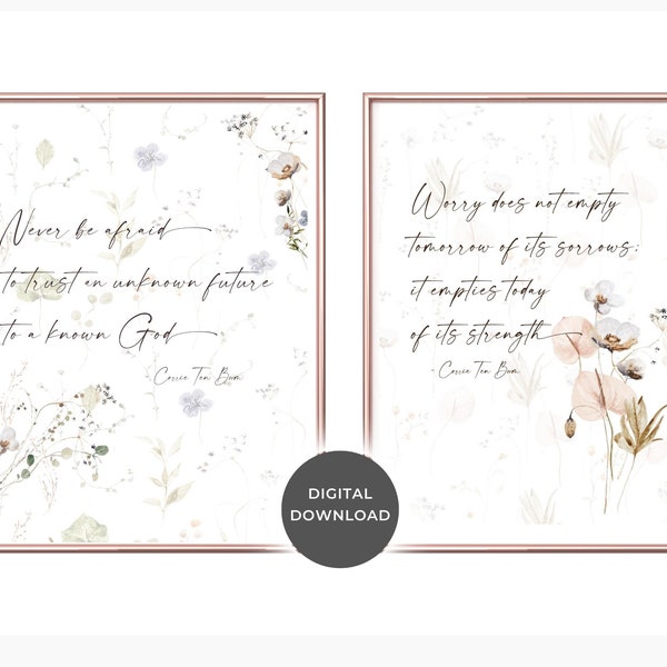 Corrie Ten Boom Set of Two Quote Prints, Modern Christian Printable Wall Art, Christian Gift, Minimalist