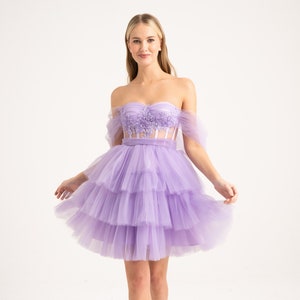 Purple Tulle Dress, Engagement Dress Lavender, High Low Prom Dress, Tulle  Bridesmaid Dress, Fall Photoshoot, Asymmetrical Dress, Sweetheart 