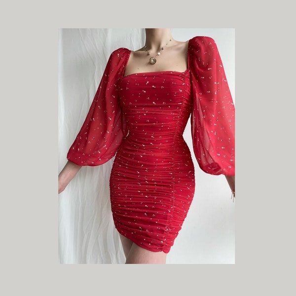 Short Red Dress Etsy