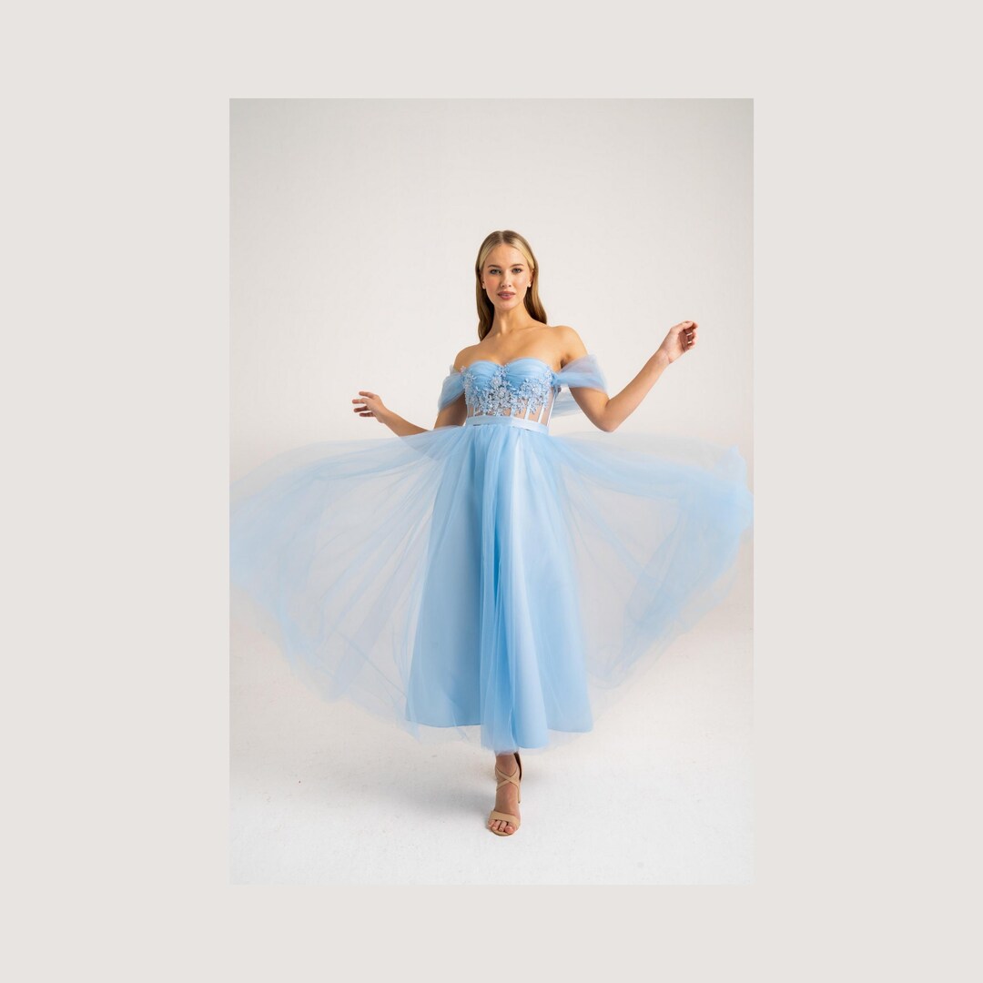 Elegant Knitted Button Sky Blue Bodycon Dress with Square Neckline Wedding Guest Dress