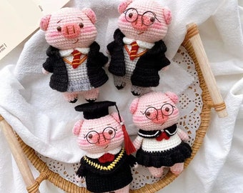 Crochet Pig Keychain, Amigurumi Dolls, male magic, Female Magic, Graduation, Schoolgirl, Chef, Ballet, Girl Sport, Boy Sport