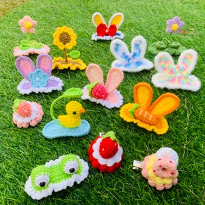 Crochet Bunny Ears Hair Clips, Handmade Duck Barrettes, 3D Plant Hairpin, Kawaii Fruit Hair Accessories, Best gifts For Babies Girls Kids