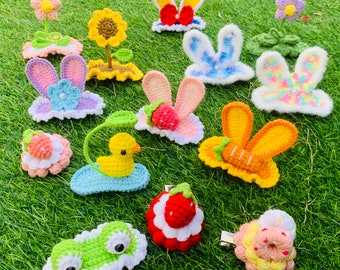 Crochet Bunny Ears Hair Clips, Handmade Duck Barrettes, 3D Plant Hairpin, Kawaii Fruit Hair Accessories, Best gifts For Babies Girls Kids