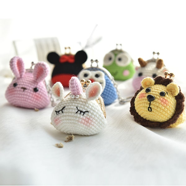 Animal Crochet Coin Pouch, Cute Coin Purse with Frame, Handmade Purse as Holiday Gift, Unicorn, Rabbit, Lion, Doream, Frog, Bear, Calf