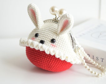 Portamonete carino del portachiavi fatto a mano a mano, portamonete all'uncinetto, custodia per auricolari, Amigurumi, Kiss Lock Coin Purse, Paperino, Paperina