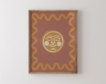Boho Sun Wall Art Printable – Terracotta Abstract Poster, Warm Minimalist Digital Download