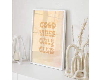 Good Vibes Surf Club Printable – Retro 70s Beach Poster – Boho Coastal Wall Art Download
