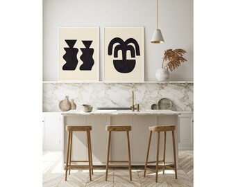 Black Abstract Wall Art Printable Set of 2 – Modern Minimalist Digital Download Prints