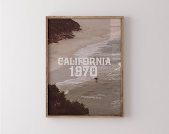 California Surf Wall Art Print - Vintage 1970 Coastal Poster - Retro Beach House Printed Decor