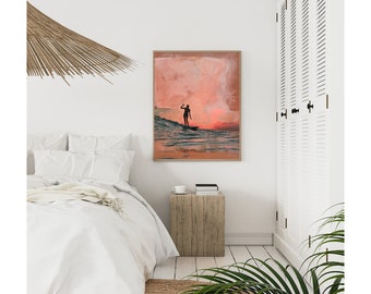 Surfer Sunset Poster Printable – Coastal Beach Wall Art, Retro Surf Digital Download