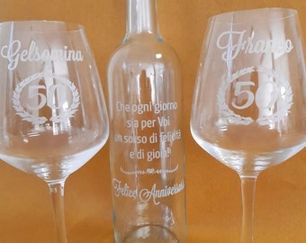 BICCHIERI DA VINO personalizzati / Calici in vetro con nome, logo o disegno incisi a laser / Coppia di bicchieri con personalizzazione