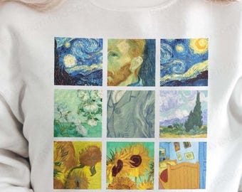 Vincent Van Gogh Sweatshirt Hoodie T-shirt, Van Gogh Painting Vintage Fashion, Aesthetic Clothing, Van Gogh Art Lover T-shirt, Dark Academia