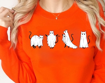 Halloween Shirt, Cat Shirt, Ghost Sweatshirt T Shirt, Halloween Tee, Halloween Cat Shirt, Cat Lover Shirt, Black Cat, Spooky Season Shirt