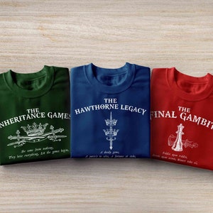 Inheritance Games T Shirt, Hawthorne House Shirt, Inheritance Games Series Sweatshirt, Jennifer Lynn Barnes, The Final Gambit, Bookish Shirt