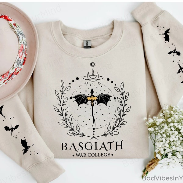 Basgiath War College 2 Ärmel-bedrucktes SweatShirt, Vierter Flügel SweatShirt, Drachenreiter, Yarros, Vierter Flügel, Violet Sorrengail