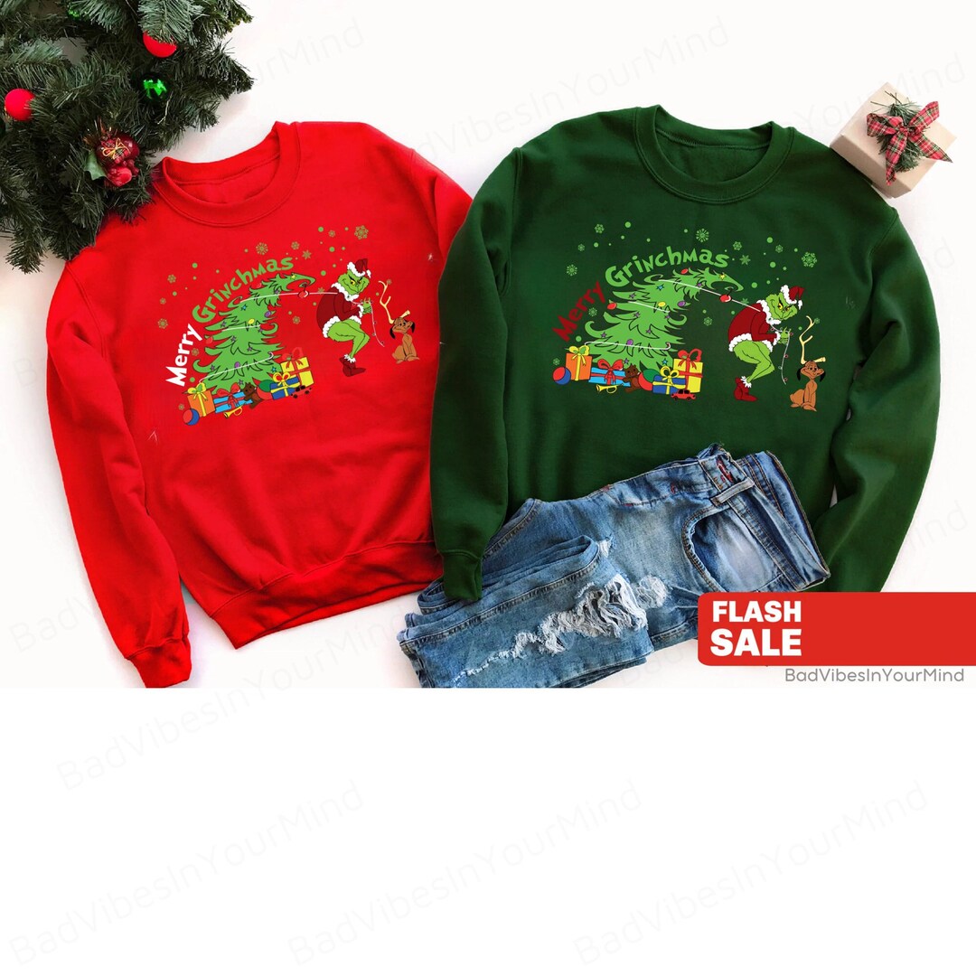 The Grinch Christmas Funny Sweatshirt, Merry Grinchmas Sweatshirt,  Christmas Sweatshirt, Christmas Family Gift, Grinch Sweatshirts