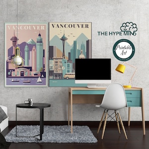 Cartel de Vancouver, conjunto de arte de pared de Vancouver, impresiones de viaje Vancouver, decoración vintage de Canadá, impresión de Canadá, cartel retro, arte de pared retro
