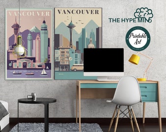 Vancouver Travel Poster Set, Retro Canada Wall Art (Digital Download)