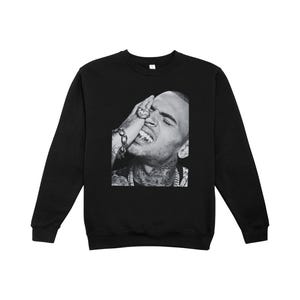 May include: A black crewneck sweatshirt featuring a centered black and white photographic print of a person with tattoos, wearing jewelry, and holding a hand to their face. The text above reads: THIS HIGH-QUALITY TRANSPARENT PNG FILE OFFERS A CLEAR BACKGROUND, IT'S READY TO BE EASILY LAYERED ONTO YOUR PROJECTS WITHOUT THE NEED FOR ADDITIONAL EDITING. The text below reads: EFFORTLESSLY CREATE CUSTOM T-SHIRTS, HOODIES, TOTE BAGS.