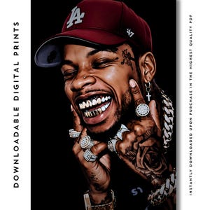 Stampa digitale in stile fumetto di un rapper hip-hop / Download immediato in PDF