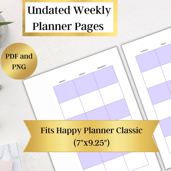 Undated Weekly Planner Printable- Happy Planner Student- Color Block- Happy Planner Classic- Printable Planner Pages- Digital Planner Pages