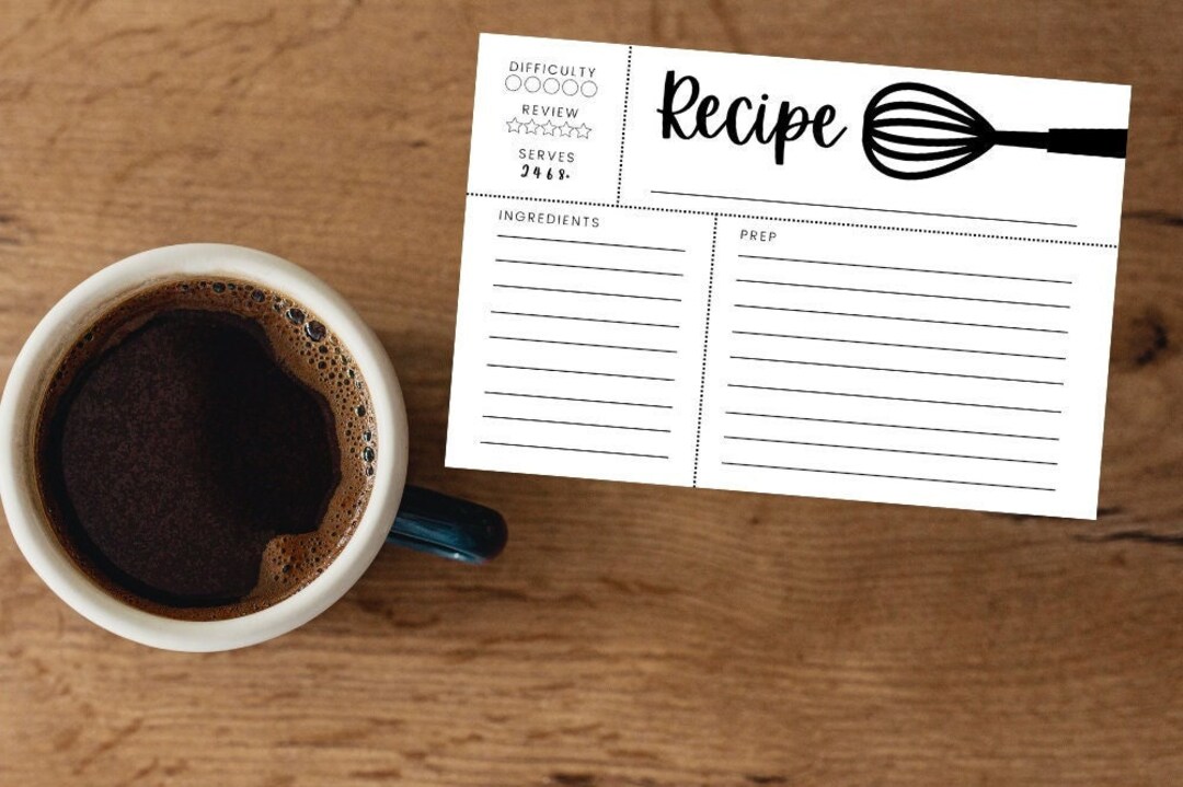 Printable Recipe Cards Black and White Whisk 6x4" Digital Download - Etsy