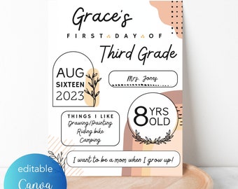 First Day of School Printable| Back to School Sign| Last Day of School Sign| DIGITAL DOWNLOAD| Editable| First Day of School Canva Template