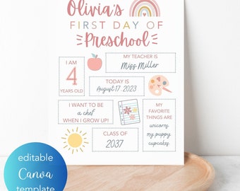 First Day of School Printable| Back to School Sign| Last Day of School Sign| DIGITAL DOWNLOAD| Editable| First Day of School Canva Template