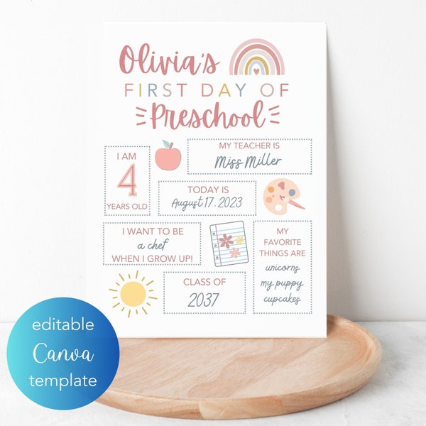 First Day of School Printable| Back to School Sign| Last Day of School Sign| DIGITAL DOWNLOAD| Editable| First Day of School Canva Template