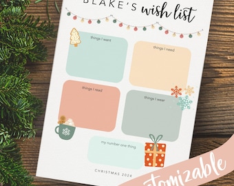 Editable Kids Christmas Wish List Template (Digital Download)