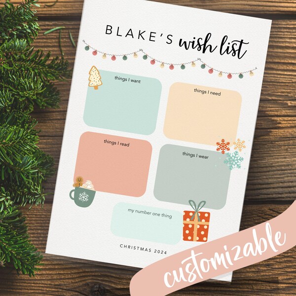 Editable Kids Christmas Wish List Template (Digital Download)
