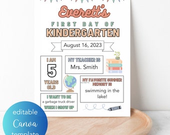 First Day of School Printable| Back to School Sign| Last Day of School Sign| DIGITAL DOWNLOAD| Editable| First Day of School Canva Template