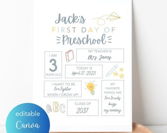 First Day of School Printable| First Day of School Sign| Last Day of School| DIGITAL DOWNLOAD| Editable| First Day of School Canva Template