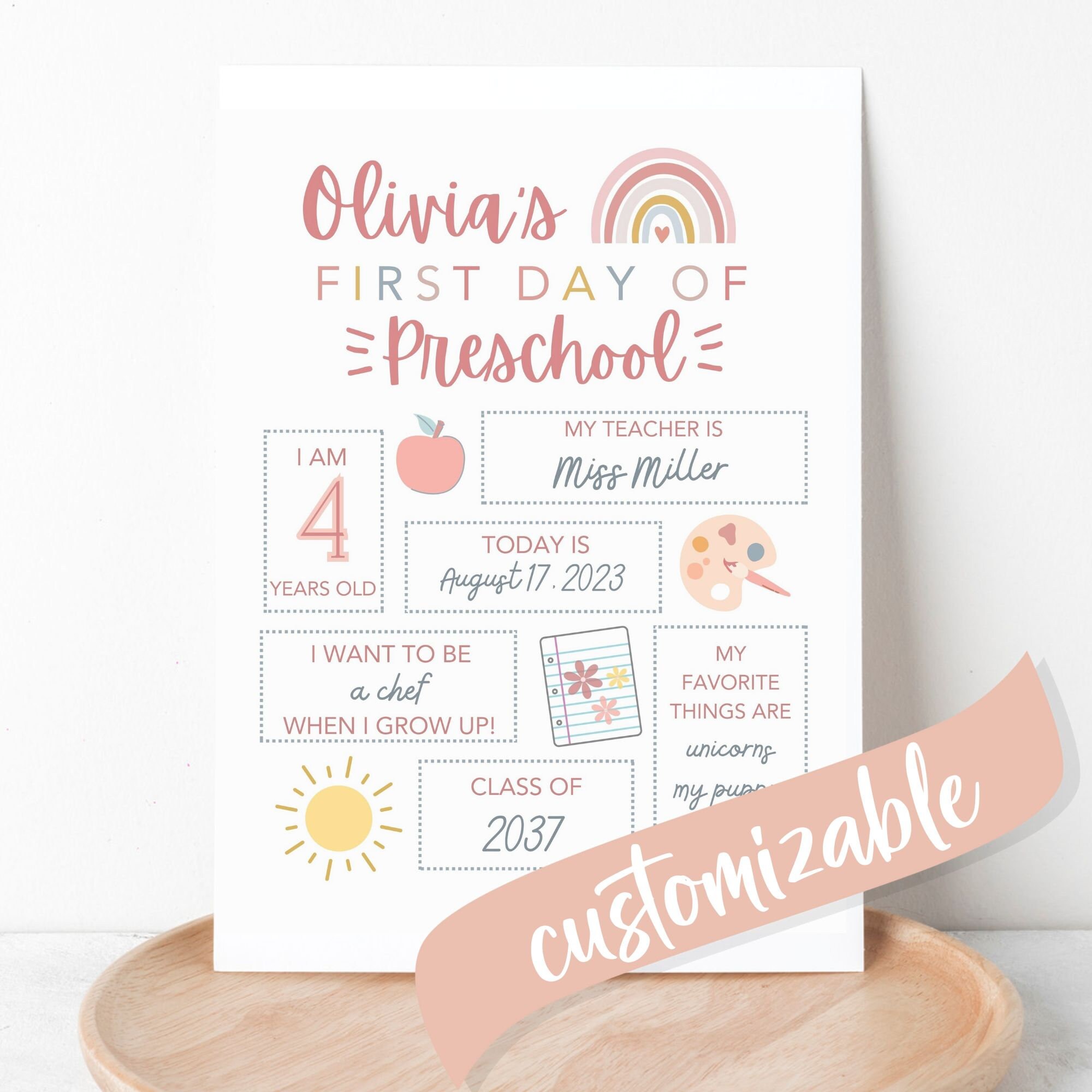 Personalised First Day Of School Chalkboard Sign – Laminated A4 – Reception, Year 1, 2, 3