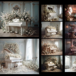 Fine Art Textures, Photoshop Overlays, Floral Layer, Editing, Piano, Digital Backdrops, Printable, Old Effect Shabby Chic, Dreamy Aesthetics