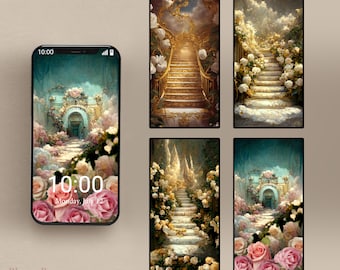 Dreamy Floral Phone Wallpaper: Pastel Rainbow Fantasy (Digital Download)