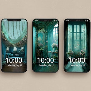 Polvere e ombre Phone Wallpapers Digital Download, Blue Green Aesthetic, Witchy wallpaper, Botanical Floral Phone Background, Dream Realm