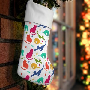 Cute Christmas Stocking for your Cat - Holiday Stocking for Cat Mom or Cat Dad - Colorful Kitties Gift Stocking